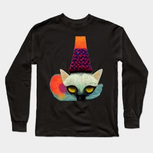 Surreal, Super cool low res cat weaing a hat,colourful, Long Sleeve T-Shirt